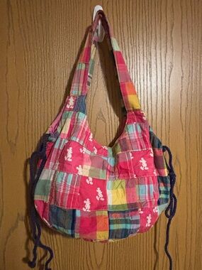Disney Mickey Pink Patchwork Multicolor Shoulder Bag - Pink Nautical Plaid